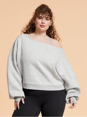 Blogilates Off-Shoulder Heather Grey Sweatshirt / Popflex Active Brand